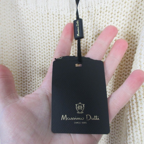 Massimo Dutti Knitted Tank Top Women M Ivory Crochet Knit Cropped Cotton 310 - Picture 6 of 10